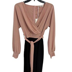 GRACE KARIN Women's Faux Wrap Dress MIDI Sz Small Pink Black NWT